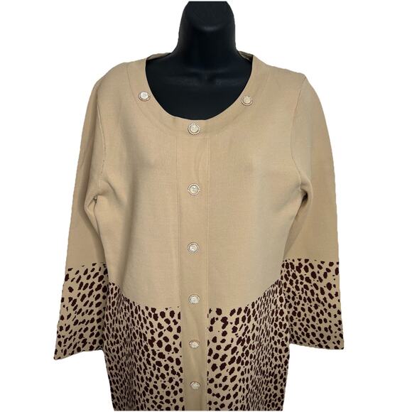 NWT Lily and Taylor Tan Spotted Dress Decorative Buttons Women’s Size Large - Picture 2 of 12